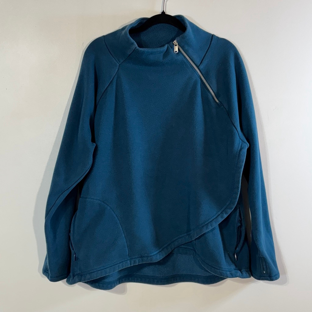 Athleta Cozy Karma Asym Pullover Women’s Size 1X Blue Wrap Front Zipper High Low